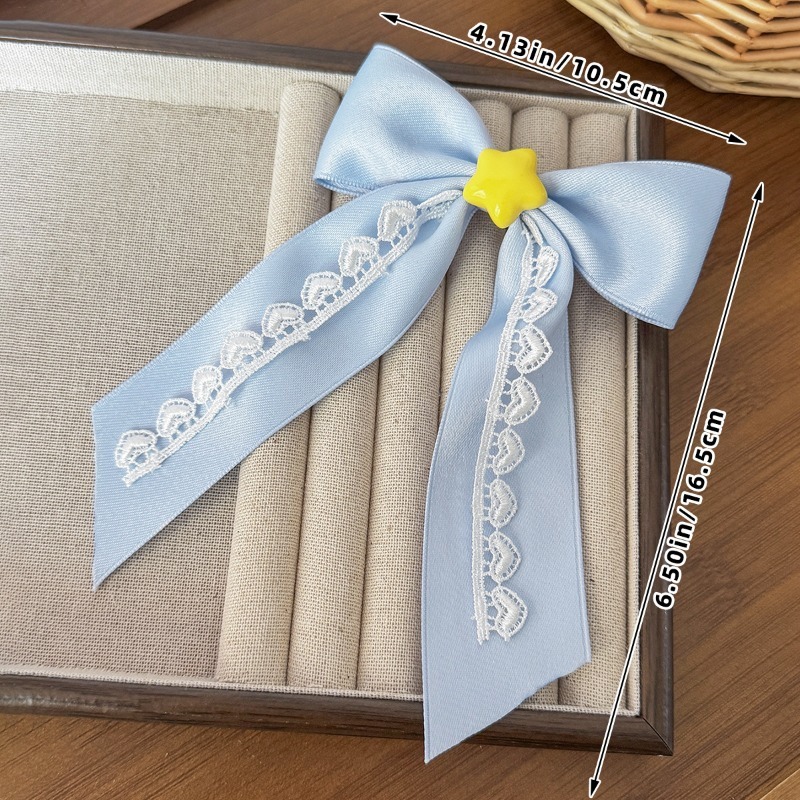 Cute Blue Lace Satin Bow Hair  - Tassel Fringe Trim 评论和价格